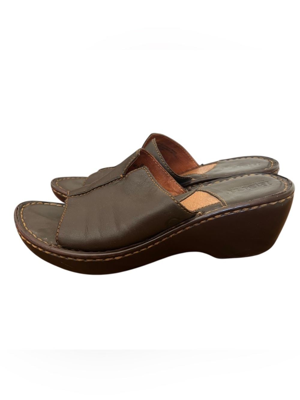 BORN Women’s Dark Brown Leather Comfy Open Toe Slip On Wedge Sandals Sz 6